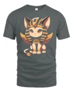 Kawaii Egyptian Cat Goddess Winged Sphinx Graphic T Shirt - gray t-shirt on white background
