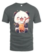 Cute Panda Bubble Tea Lover Kawaii Drink Graphic T Shirt - gray t-shirt on white background