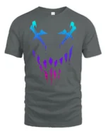 Neon Glitch Evil Smile Face Dark Aesthetic Graphic T Shirt - gray t-shirt on white background