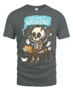 Yay Finally Weekend Funny Skeleton Work Humor Graphic T Shirt - gray t-shirt on white background