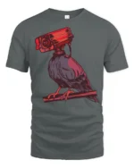 Paranoid Raven Security Camera Head Dark Humor Graphic T Shirt - gray t-shirt on white background
