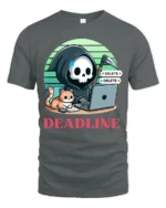 Deadline Grim Reaper Programmer Cat Funny Graphic T Shirt - gray t-shirt on white background