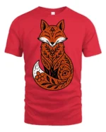 Cute Folk Art Fox Floral Pattern Nature Inspired Graphic T Shirt - red t-shirt on white background