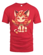 Kawaii Egyptian Cat Goddess Winged Sphinx Graphic T Shirt - red t-shirt on white background