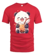 Cute Panda Bubble Tea Lover Kawaii Drink Graphic T Shirt - red t-shirt on white background