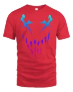 Neon Glitch Evil Smile Face Dark Aesthetic Graphic T Shirt - red t-shirt on white background