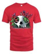 Whimsical Skull With Flowers Nature Lover Artistic T Shirt - red t-shirt on white background
