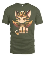 Kawaii Egyptian Cat Goddess Winged Sphinx Graphic T Shirt - military green t-shirt on white background
