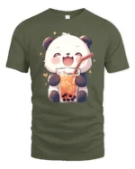 Cute Panda Bubble Tea Lover Kawaii Drink Graphic T Shirt - military green t-shirt on white background