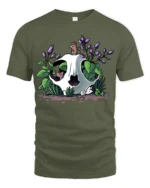 Whimsical Skull With Flowers Nature Lover Artistic T Shirt - military green t-shirt on white background