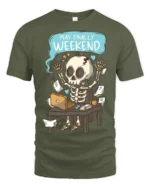 Yay Finally Weekend Funny Skeleton Work Humor Graphic T Shirt - military green t-shirt on white background