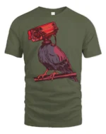 Paranoid Raven Security Camera Head Dark Humor Graphic T Shirt - military green t-shirt on white background