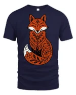 Cute Folk Art Fox Floral Pattern Nature Inspired Graphic T Shirt - navy t-shirt on white background