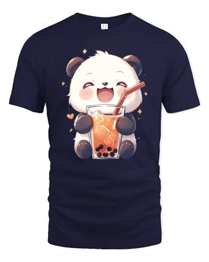 Cute Panda Bubble Tea Lover Kawaii Drink Graphic T Shirt - navy t-shirt on white background