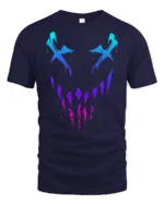 Neon Glitch Evil Smile Face Dark Aesthetic Graphic T Shirt - navy t-shirt on white background