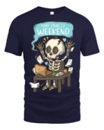 Yay Finally Weekend Funny Skeleton Work Humor Graphic T Shirt - navy t-shirt on white background