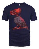 Paranoid Raven Security Camera Head Dark Humor Graphic T Shirt - navy t-shirt on white background