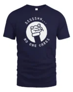 Sarcastic Ssssh No One Cares Meme Frog Funny T Shirt - navy t-shirt on white background