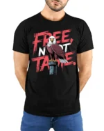 Free Not Tame Eagle Graphic T Shirt Patriotic Freedom Style - model wearing black tee with hands behind back