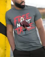 Free Not Tame Eagle Graphic T Shirt Patriotic Freedom Style - model wearing grey tee, leaning on column