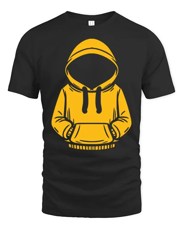 Mystery Hoodie Outline T Shirt Cool Urban Aesthetic Graphic Tee - black t-shirt on white background