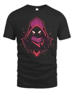 Neon Shadow Hooded Figure Graphic T Shirt Gaming Style Mystery Tee - black t-shirt on white background