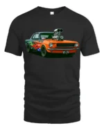 Retro Flame Muscle Car Graphic T Shirt Classic Racing Style Tee - black t-shirt on white background