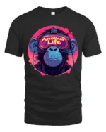 Another Life VR Monkey Graphic T Shirt Neon Gamer Style Tee - black t-shirt on white background