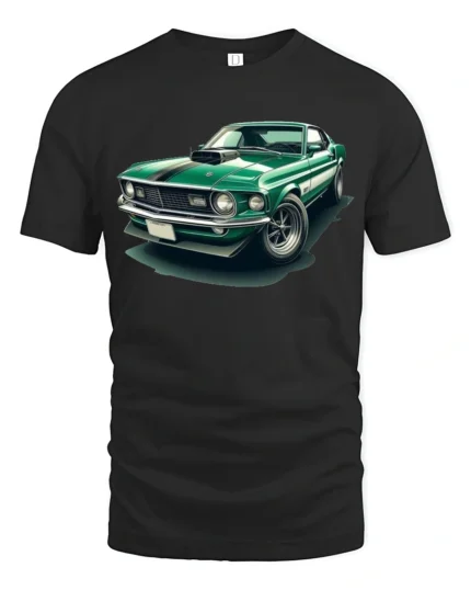 Classic Green Muscle Car Graphic T Shirt Vintage Auto Style Tee - black t-shirt on white background