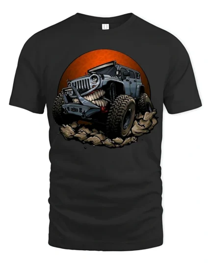 Monster Off Road Jeep Graphic T Shirt Rugged Adventure Style Tee - black t-shirt on white background