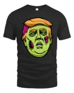 Cartoon Zombie Politician Graphic T Shirt Funny Spooky Style Tee - black t-shirt on white background