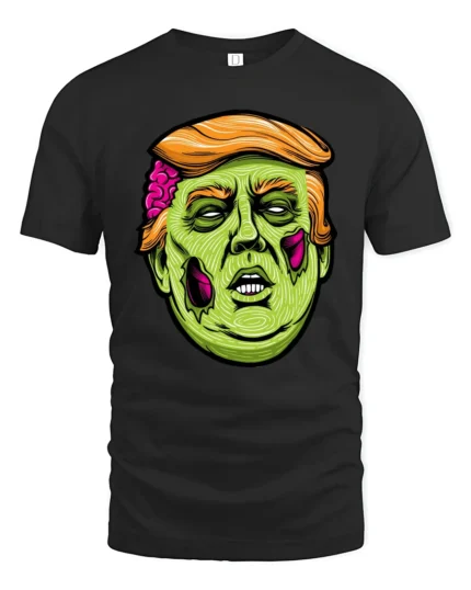 Cartoon Zombie Politician Graphic T Shirt Funny Spooky Style Tee - black t-shirt on white background