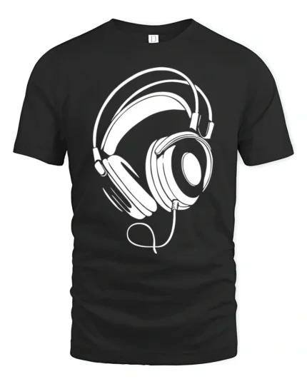 Minimalist Headphones Graphic T Shirt Music Lover Style Tee - black t-shirt on white background