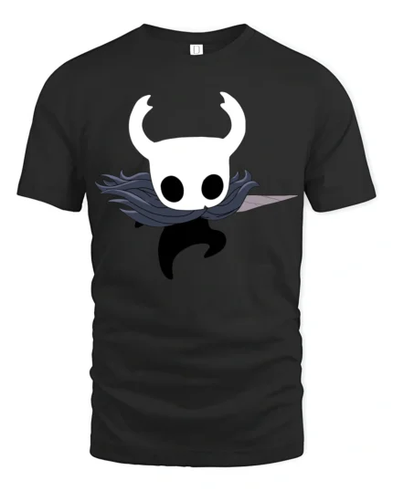 Cute Ghost Knight Cartoon Graphic T Shirt Fantasy Gamer Style Tee - black t-shirt on white background