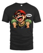 Funny Rich Guy Cartoon Graphic T Shirt Money Humor Style Tee - black t-shirt on white background