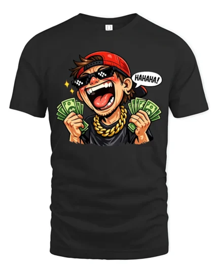 Funny Rich Guy Cartoon Graphic T Shirt Money Humor Style Tee - black t-shirt on white background