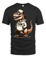 Cool T Rex In Hoodie Graphic T Shirt Funny Dinosaur Style Tee - black t-shirt on white background