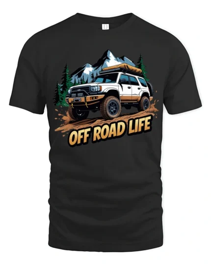 Off Road Life Adventure Graphic T Shirt Rugged Outdoor Style Tee - black t-shirt on white background