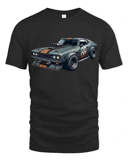 Retro Muscle Car Graphic T Shirt Vintage Racing Style Power Tee - black t-shirt on white background