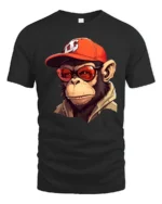 Cool Monkey With Sunglasses Graphic T Shirt Urban Street Style Tee - black t-shirt on white background