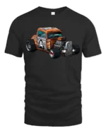 Vintage Hot Rod Cartoon Car Graphic T Shirt Retro Racing Style Tee - black t-shirt on white background