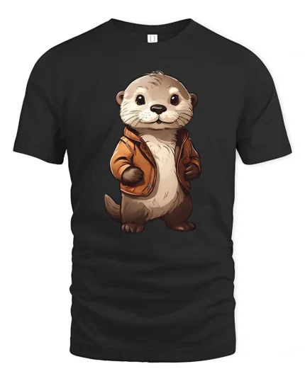 Cute Otter Wearing Jacket Graphic T Shirt Adorable Animal Style Tee - black t-shirt on white background