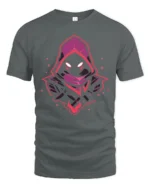 Neon Shadow Hooded Figure Graphic T Shirt Gaming Style Mystery Tee - gray t-shirt on white background
