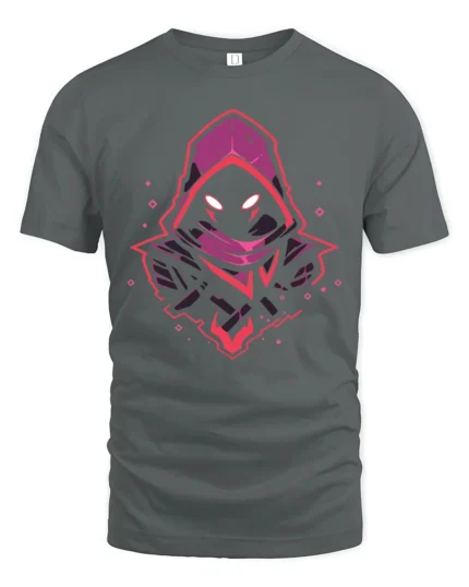 Neon Shadow Hooded Figure Graphic T Shirt Gaming Style Mystery Tee - gray t-shirt on white background