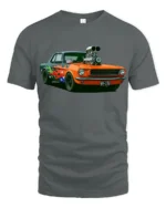 Retro Flame Muscle Car Graphic T Shirt Classic Racing Style Tee - gray t-shirt on white background
