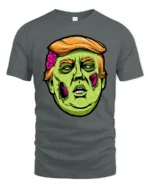 Cartoon Zombie Politician Graphic T Shirt Funny Spooky Style Tee - gray t-shirt on white background