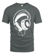 Minimalist Headphones Graphic T Shirt Music Lover Style Tee - gray t-shirt on white background