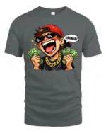 Funny Rich Guy Cartoon Graphic T Shirt Money Humor Style Tee - gray t-shirt on white background
