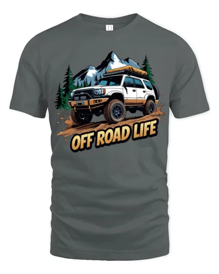 Off Road Life Adventure Graphic T Shirt Rugged Outdoor Style Tee - gray t-shirt on white background