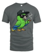 Cool Parrot With Sunglasses Graphic T Shirt Funny Chill Style Tee - gray t-shirt on white background